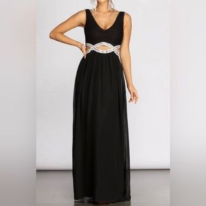 Black Rhinestone Waist Cut Out Gown Dress Size 11